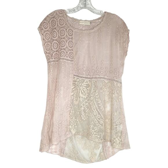 4 Love and Liberty Romantic Patchwork Pieced Lace Silk Tunic, Size S, Bohemian - Picture 1 of 7